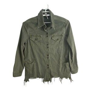 Free People Womens Denim Jacket Adult Size Small  Long Sleeve Army Destressed